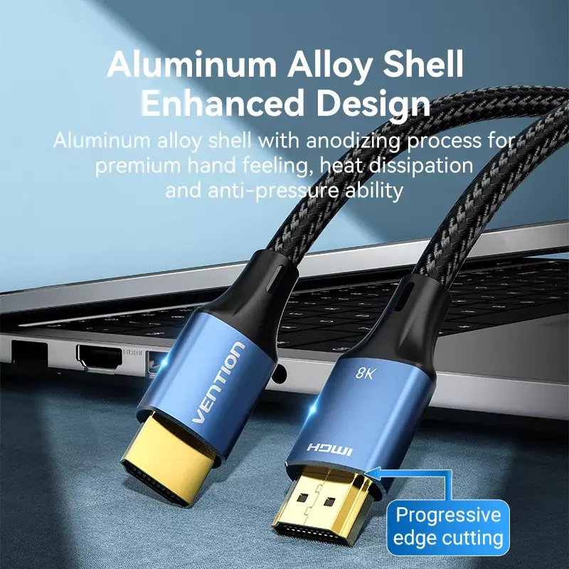 HDMI-kaabel Vention 8K 48Gbps HDMI 2.1 puuvillase punutisega isane-isane 1 m sinine alumiinium