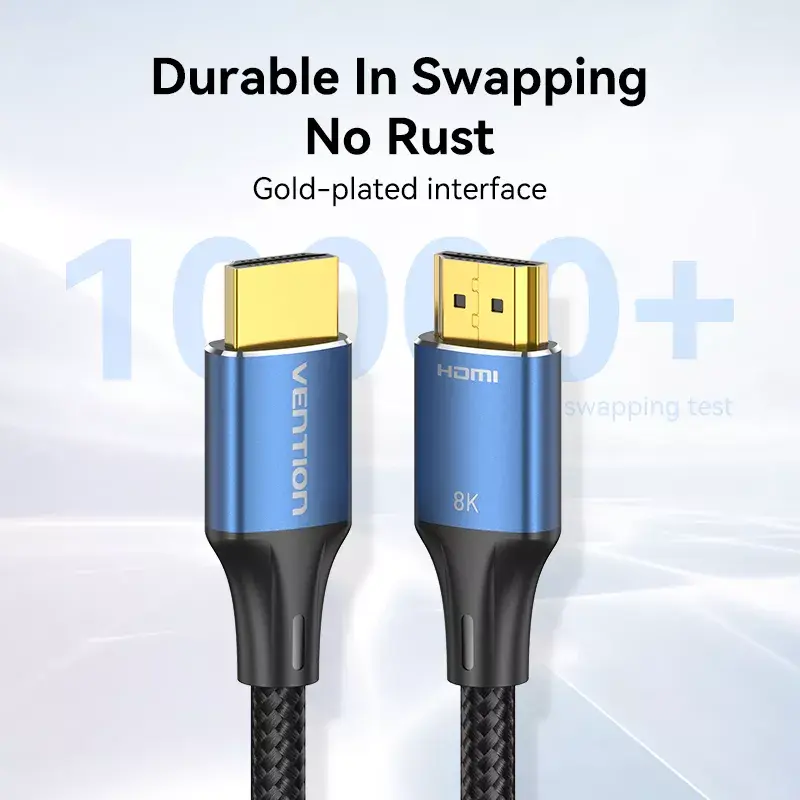 HDMI-kaabel Vention 8K 48Gbps HDMI 2.1 puuvillase punutisega isane-isane 1 m sinine alumiinium