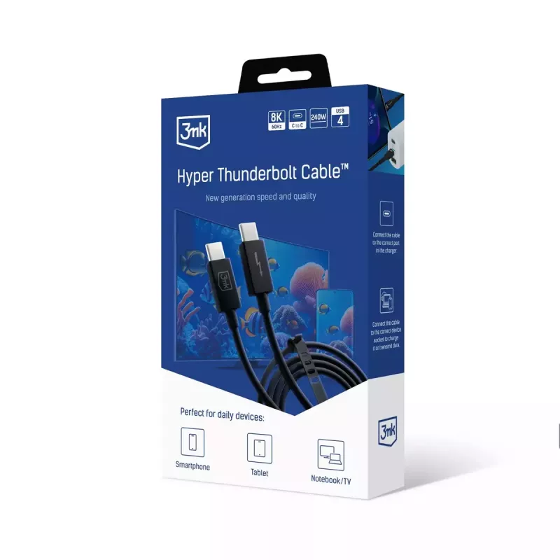 3mk Hyper Thunderbolt 4 Pro kaabel, 240 W, 1 m