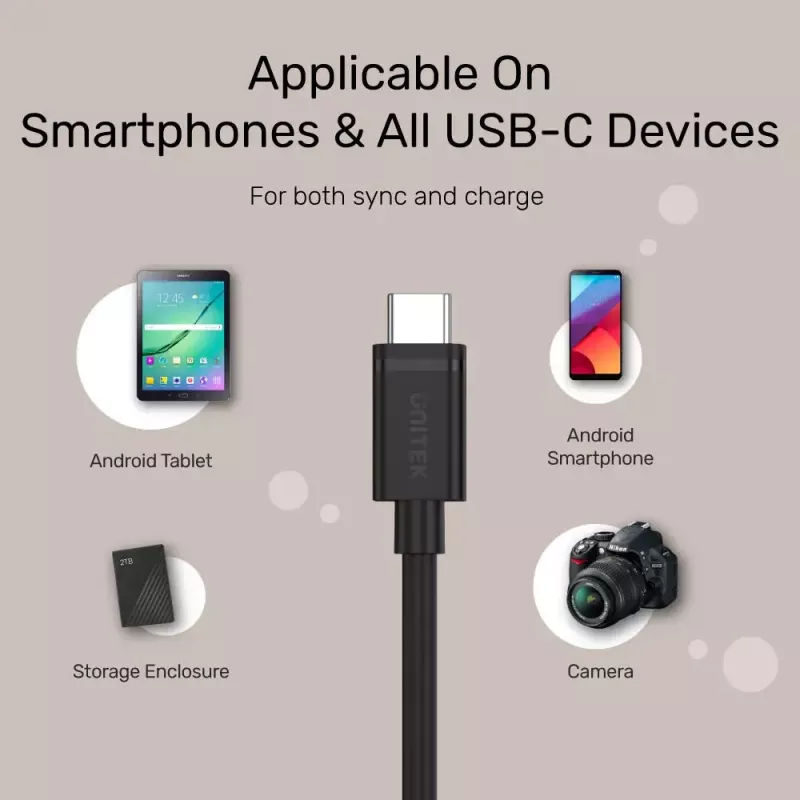 USB-C–USB-C kaabel Unitek Y-C477BK01-2M, USB 3.2 Gen 1, 2 m, 5 Gbit/s, PD 60 W, must