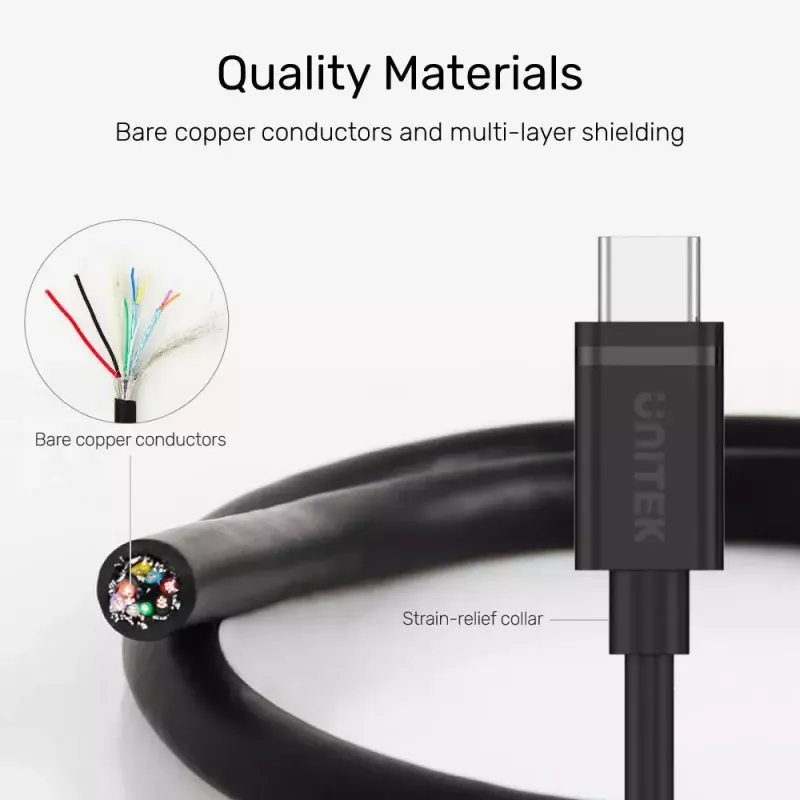 USB-C–USB-C kaabel Unitek Y-C477BK01-2M, USB 3.2 Gen 1, 2 m, 5 Gbit/s, PD 60 W, must