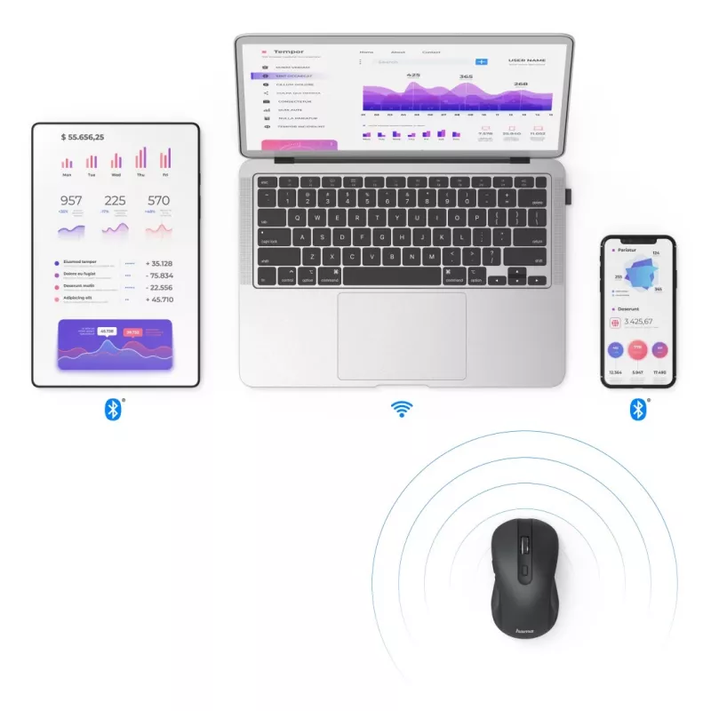Hama MW-650 hiir Kontor Paremakäeline Bluetooth + USB Type-A Optiline 2400 DPI