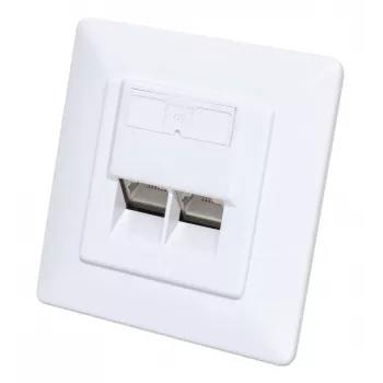 Intellinet 2-pordiline Cat6 10G varjestatud RJ45 seinapistikupesa, süvistatav paigaldus koos esipaneeliga, STP, signaalvalge RAL9003