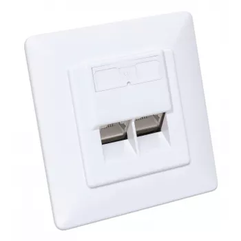 Intellinet 2-pordiline Cat6 10G varjestatud RJ45 seinapistikupesa, süvistatav paigaldus koos esipaneeliga, STP, signaalvalge RAL9003