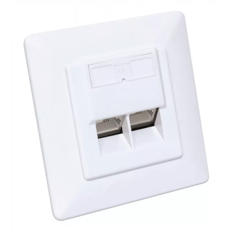 Intellinet 2-pordiline Cat6 10G varjestatud RJ45 seinapistikupesa, süvistatav paigaldus koos esipaneeliga, STP, signaalvalge RAL9003