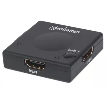Manhattan HDMI-lüliti 2-pordiline, 1080p, ühendab ×2 HDMI-allikat ×1 ekraaniga, automaatne ja käsitsi lülitus (nupu kaudu), välist toidet pole vaja, must, kolmeaastane garantii