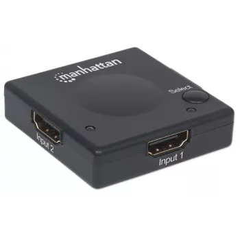 Manhattan HDMI-lüliti 2-pordiline, 1080p, ühendab ×2 HDMI-allikat ×1 ekraaniga, automaatne ja käsitsi lülitus (nupu kaudu), välist toidet pole vaja, must, kolmeaastane garantii