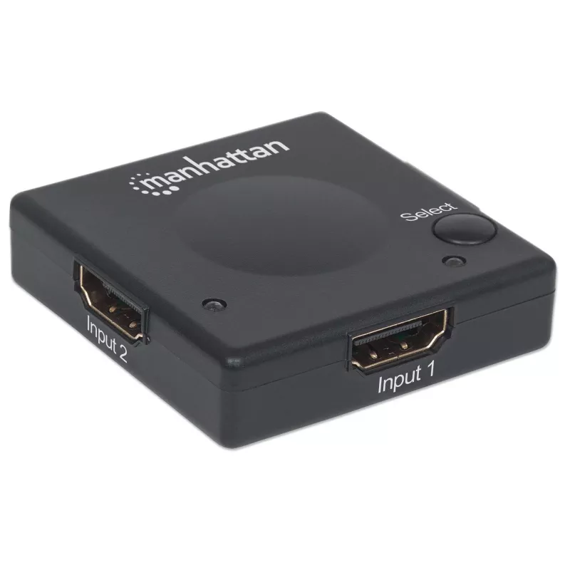 Manhattan HDMI-lüliti 2-pordiline, 1080p, ühendab ×2 HDMI-allikat ×1 ekraaniga, automaatne ja käsitsi lülitus (nupu kaudu), välist toidet pole vaja, must, kolmeaastane garantii