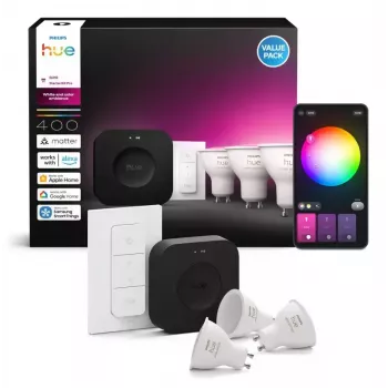 Philips Hue White and colour ambience algkomplekt: 3 GU10 pirni + hämarduslüliti + Bridge Pro