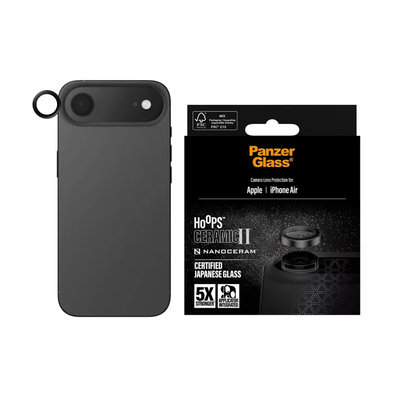 PanzerGlass Hoops Ceramic II kaamera objektiivi kaitse iPhone Air kriimustuskindel põrutuskindel must