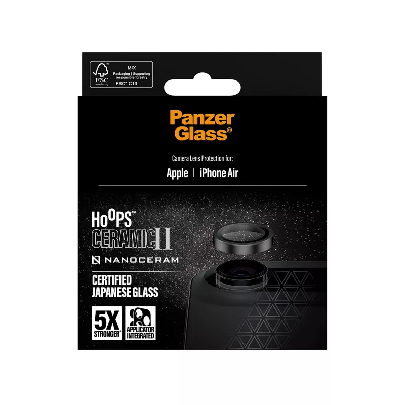 PanzerGlass Hoops Ceramic II kaamera objektiivi kaitse iPhone Air kriimustuskindel põrutuskindel must