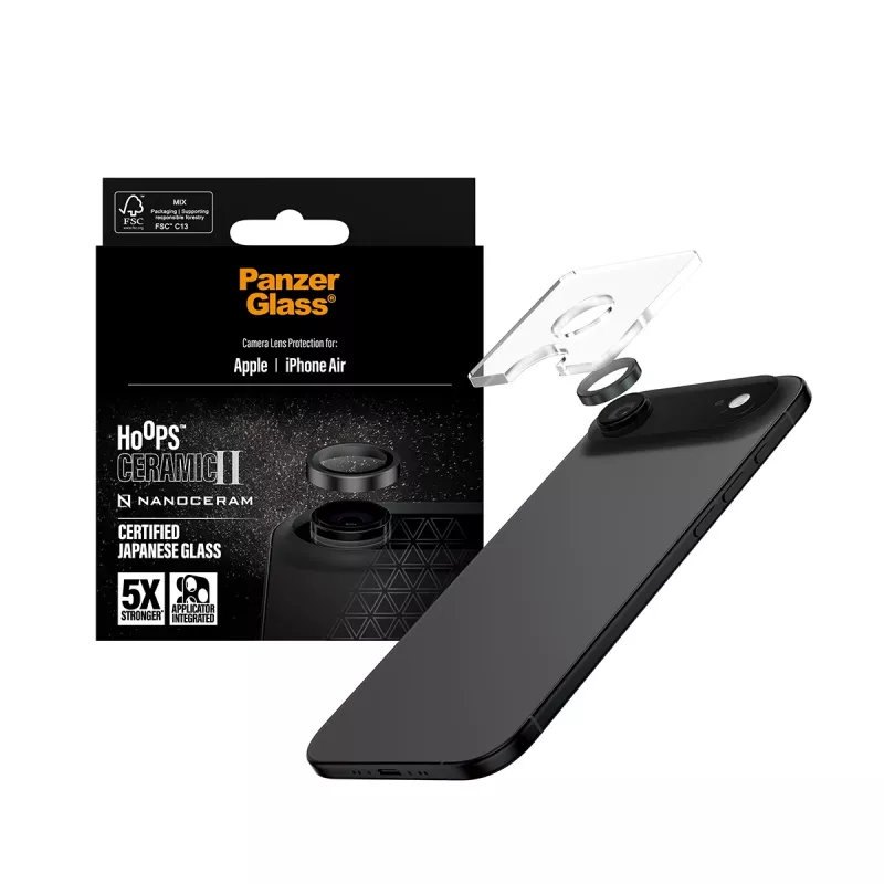 PanzerGlass Hoops Ceramic II kaamera objektiivi kaitse iPhone Air kriimustuskindel põrutuskindel must