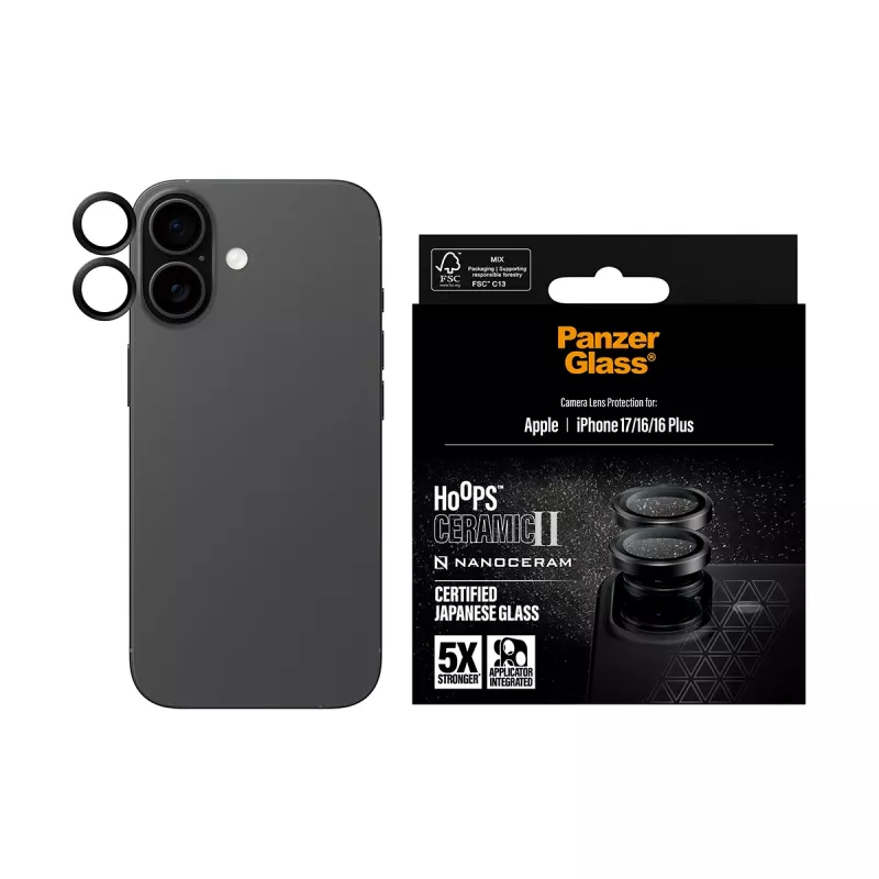 Kaamera objektiivikaitse PanzerGlass Hoops Ceramic II iPhone 17, 16, 16 Plus jaoks kriimustus- ja põrutuskindel