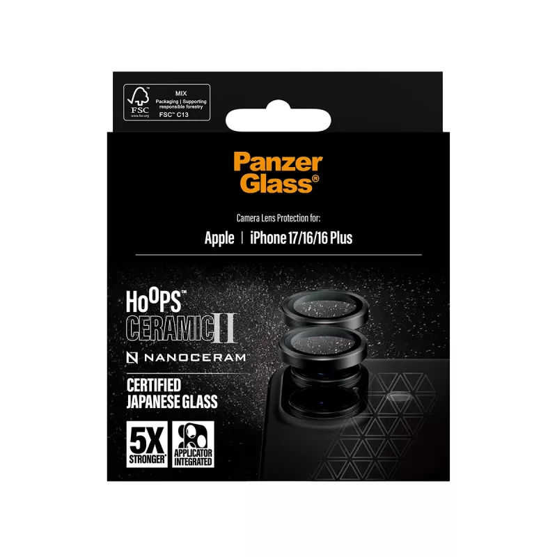 Kaamera objektiivikaitse PanzerGlass Hoops Ceramic II iPhone 17, 16, 16 Plus jaoks kriimustus- ja põrutuskindel