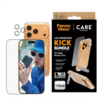 Kaitseümbris PanzerGlass CARE Feature Kick 3w1 iPhone 17 Pro jaoks koos klaasist objektiivikattega