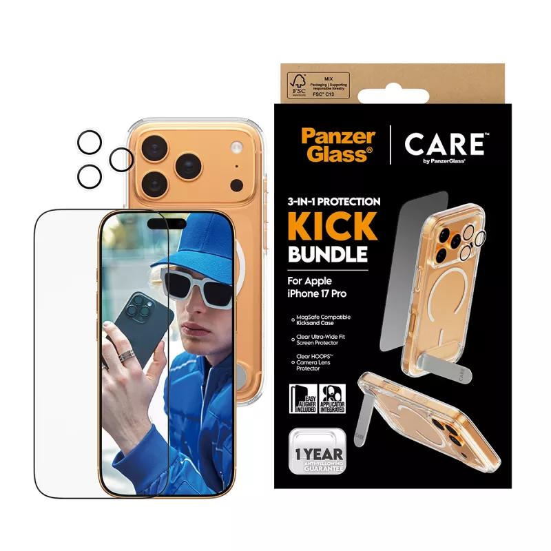 Kaitseümbris PanzerGlass CARE Feature Kick 3w1 iPhone 17 Pro jaoks koos klaasist objektiivikattega
