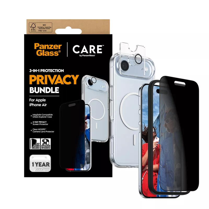 Kaitsva telefonikohver PanzerGlass CARE iPhone 17 Air jaoks — Privacy 3-in-1