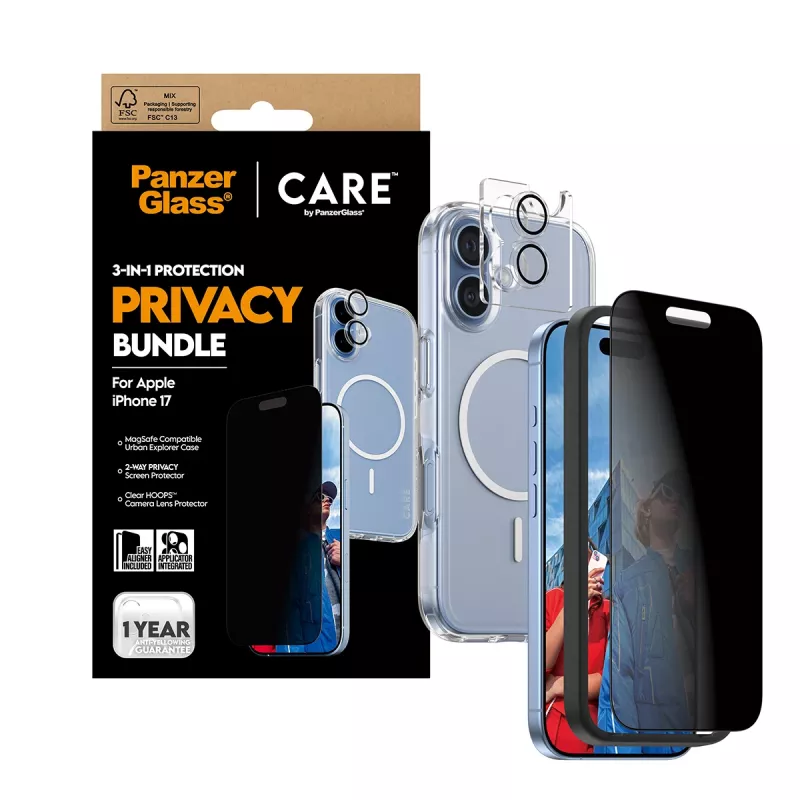 Kaitseümbris PanzerGlass Case CARE iPhone 17 jaoks privaatsusfunktsiooniga, 3-ühes funktsionaalsus