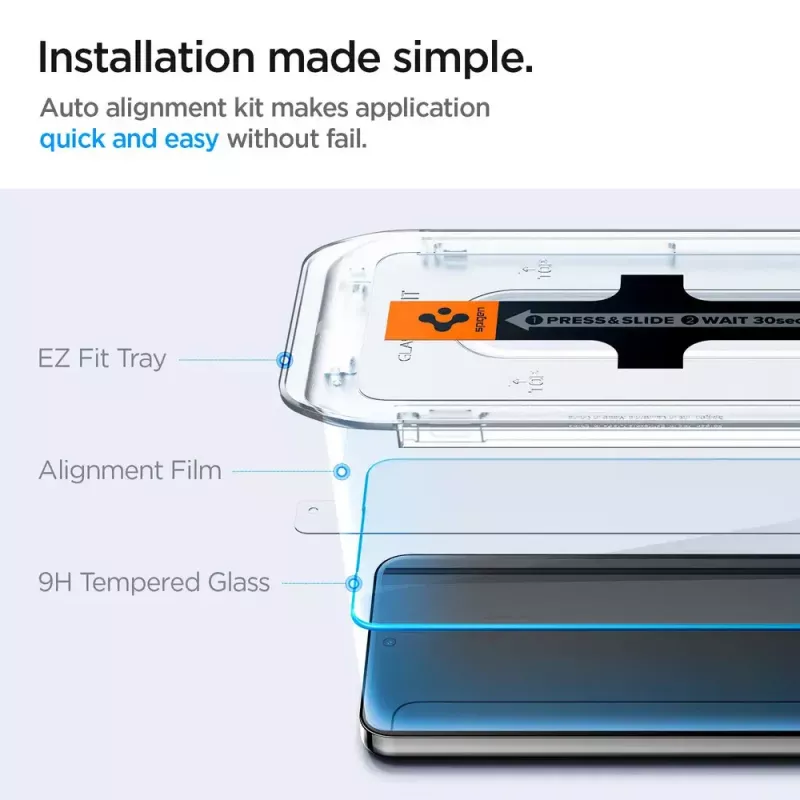 Klaasist ekraanikaitse Spigen Galaxy S24 tolmu- ja kriimustuskindel