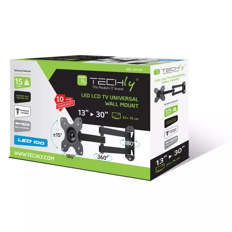 Techly seinakinnitus LCD LED 13-30 tolli kallutatav 2 liigendiga must ICA-LCD 923B