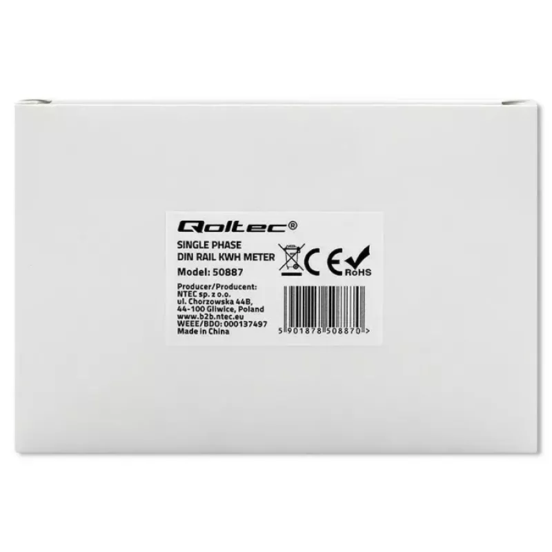 Ühefaasiline elektrienergia arvesti QOLTEC 50887 1-faasiline 230V LCD õhuke