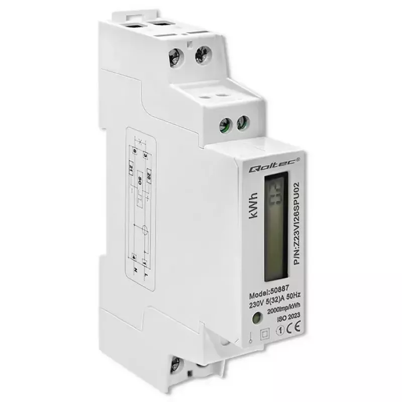 Ühefaasiline elektrienergia arvesti QOLTEC 50887 1-faasiline 230V LCD õhuke