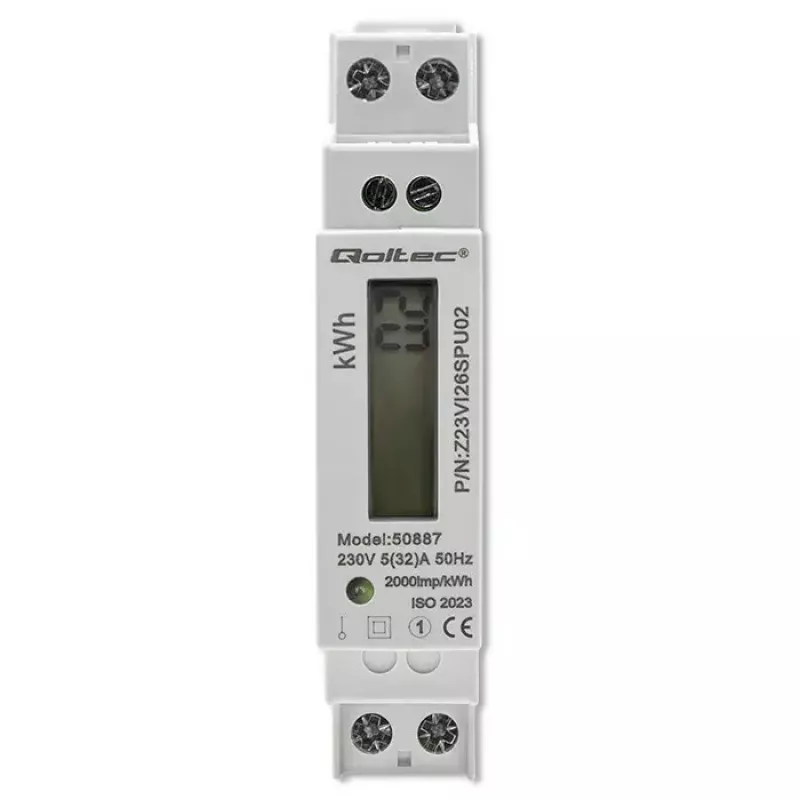 Ühefaasiline elektrienergia arvesti QOLTEC 50887 1-faasiline 230V LCD õhuke
