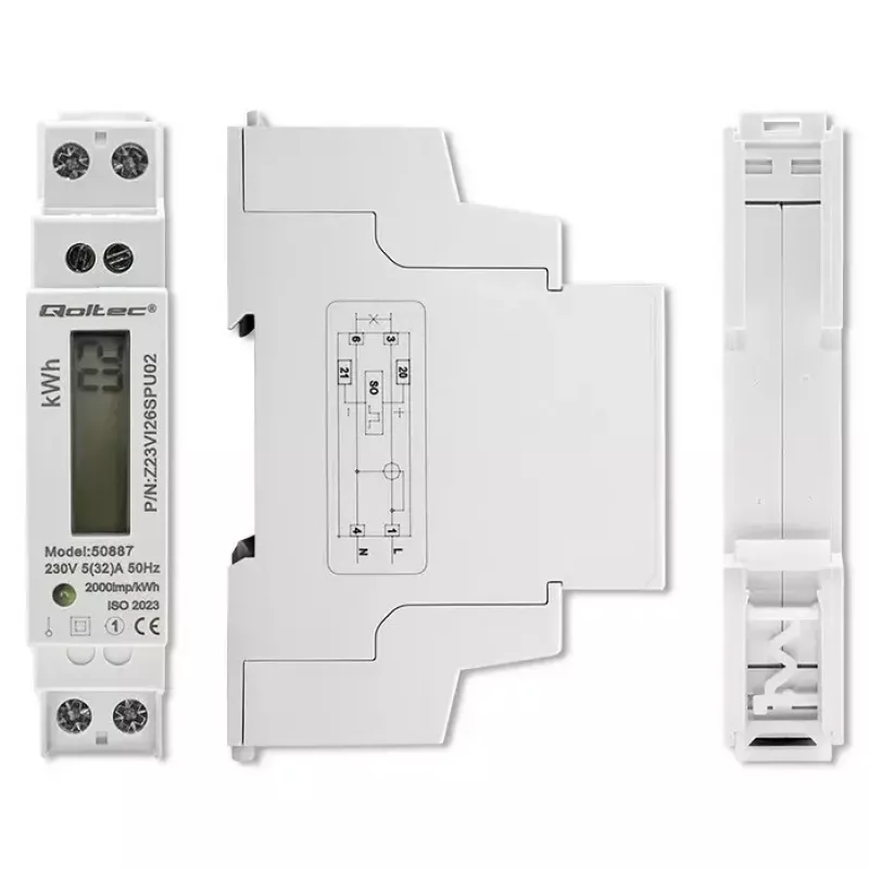 Ühefaasiline elektrienergia arvesti QOLTEC 50887 1-faasiline 230V LCD õhuke