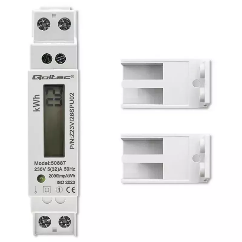 Ühefaasiline elektrienergia arvesti QOLTEC 50887 1-faasiline 230V LCD õhuke