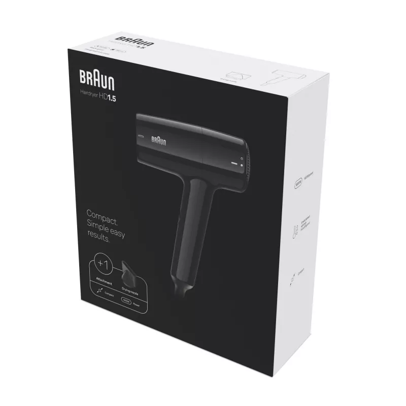Föön BRAUN BRHD150E 1500W kompaktne disain, 1500 W, kokkupandav käepide