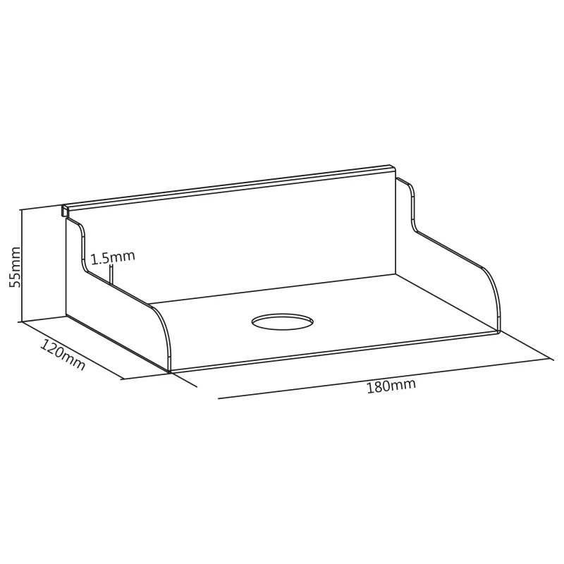 InLine väike valge Slatwall riiul 180mm x 120mm x 55mm