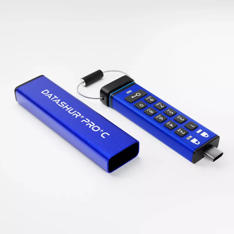 iStorage datAshur PRO+C 128 GB | FIPS 140-3 tase 3 sertifitseeritud | Turvaline USB USB-C mälupulk | AES-XTS 256-bitine riistvaraline krüpteerimine | PIN-kaitsega | Type C-A adapter kaasas