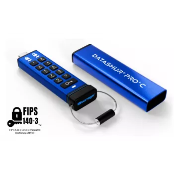 iStorage datAshur PRO+C 512GB | FIPS 140-3 Level 3 sertifitseeritud | Turvaline USB USB-C mälupulk | AES-XTS 256-bitine riistvaraline krüpteerimine | PIN-kaitsega | Type C-A adapter kaasas