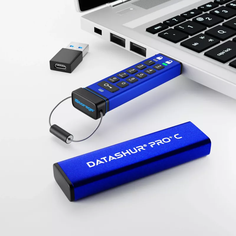 iStorage datAshur PRO+C 512GB | FIPS 140-3 Level 3 sertifitseeritud | Turvaline USB USB-C mälupulk | AES-XTS 256-bitine riistvaraline krüpteerimine | PIN-kaitsega | Type C-A adapter kaasas