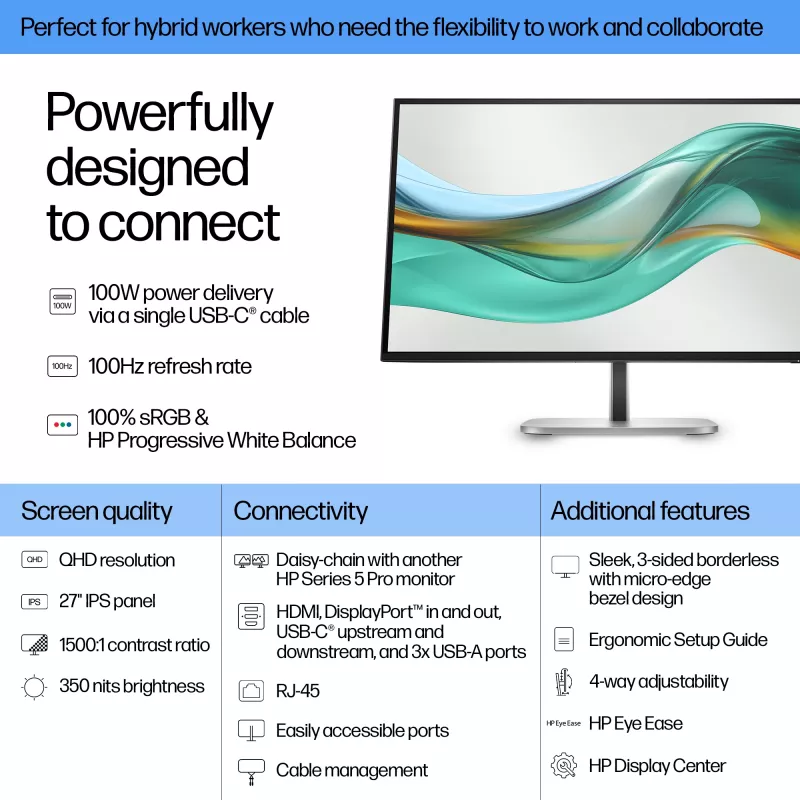 HP Series 5 Pro 27-tolline QHD USB-C monitor - 527pu