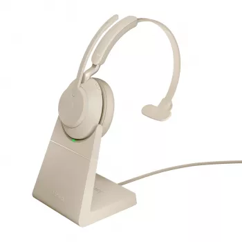 Jabra Evolve2 65 USB-C UC laadimisalusega mono - beež, juhtmevaba, kontori/kõnekeskuse jaoks, 20–20000 Hz, 99,2 g, peakomplekt, beež
