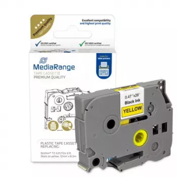 Plastist lindikassett MediaRange TZ-631 12 mm must kollasel taustal