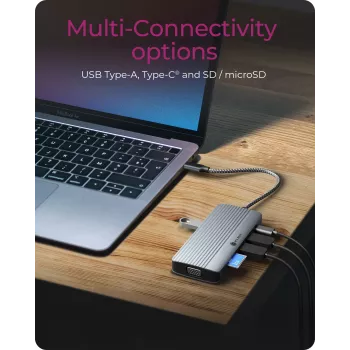 Dokkimisjaam ICY BOX IB-DK4040a-CPD — 10-ühes USB-C, HDMI 4K60Hz, VGA, 3×USB-A, Gigabit LAN, PD 100W, SD/MicroSD, alumiinium