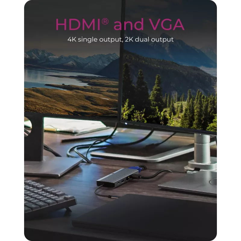 Dokkimisjaam ICY BOX IB-DK4040a-CPD — 10-ühes USB-C, HDMI 4K60Hz, VGA, 3×USB-A, Gigabit LAN, PD 100W, SD/MicroSD, alumiinium