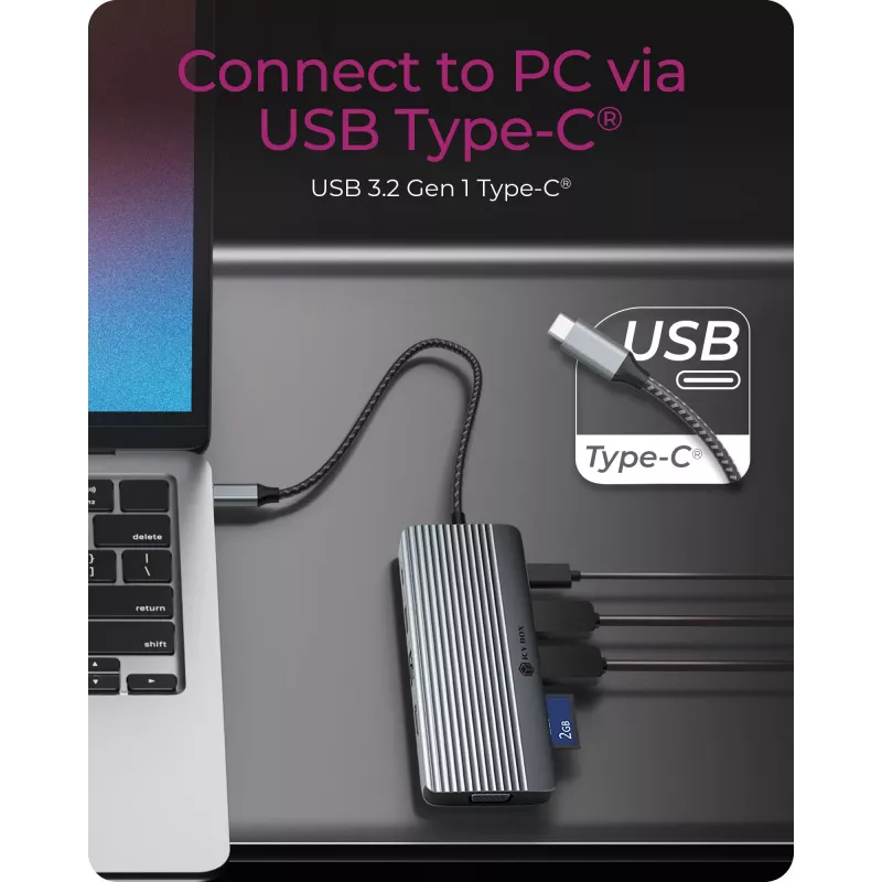 Dokkimisjaam ICY BOX IB-DK4040a-CPD — 10-ühes USB-C, HDMI 4K60Hz, VGA, 3×USB-A, Gigabit LAN, PD 100W, SD/MicroSD, alumiinium