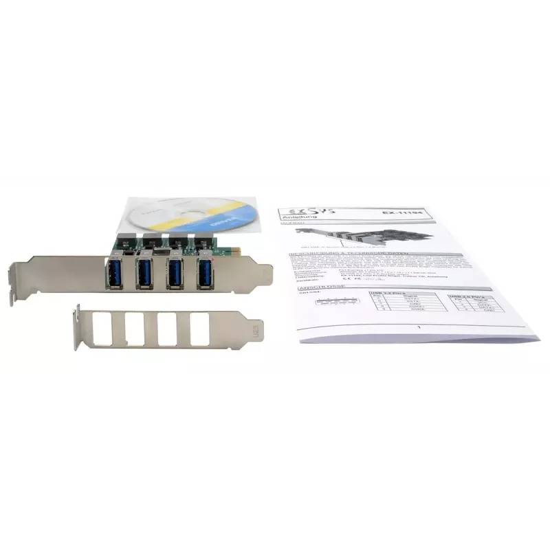 EXSYS 4-pordiline USB 3.2 Gen 1 PCIe kaart isetoitega 3A Renesas