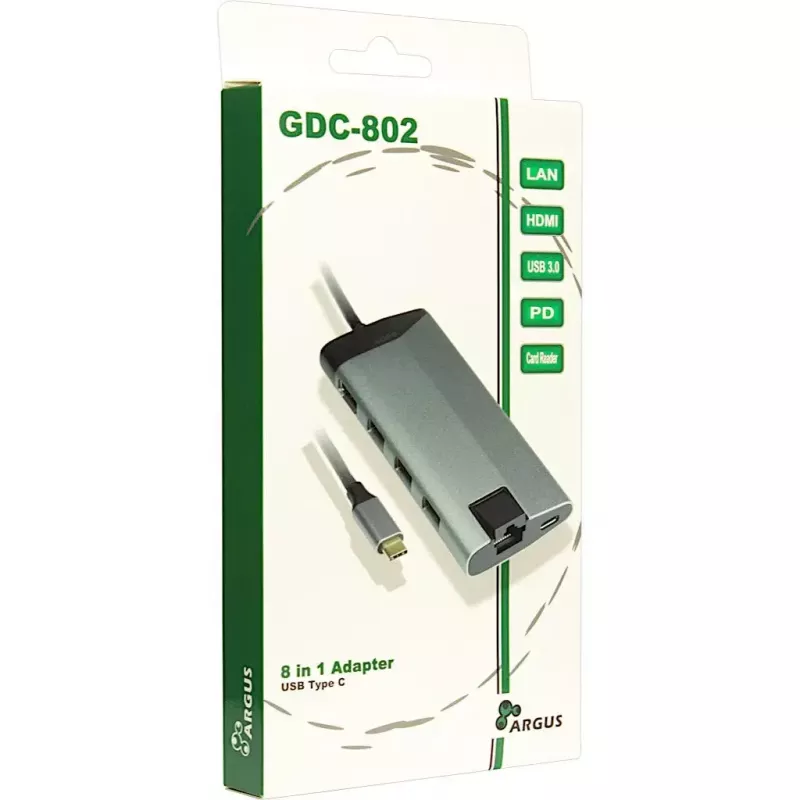 Inter-Tech GDC-802 USB 3.2 Gen 1 USB-C Hall 100W toiteedastus
