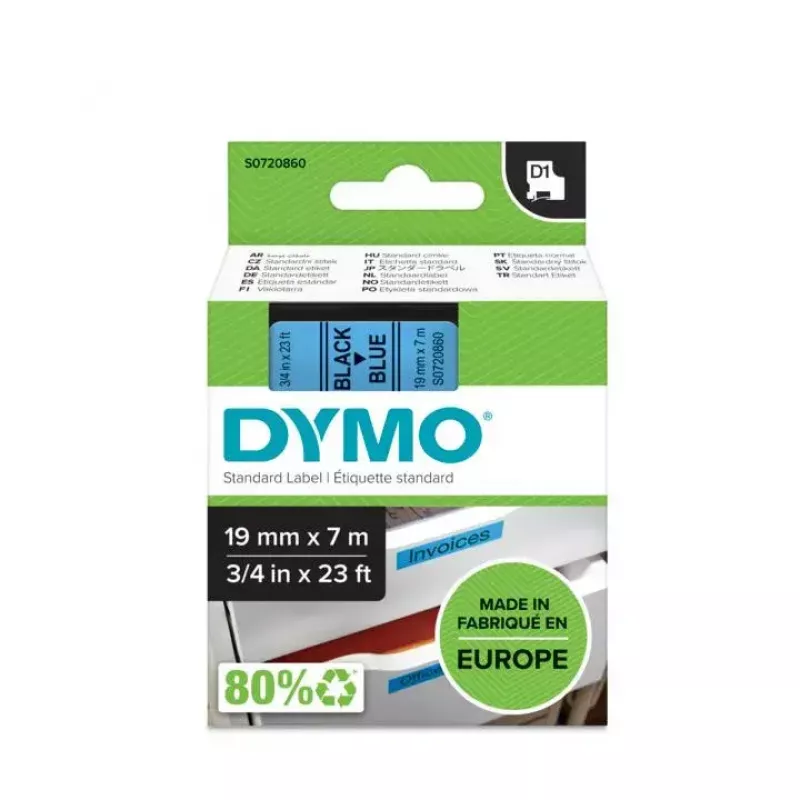 DYMO autentsed D1 sildid | Must trükk sinisel lindil | 19 mm x 7 m | Isekleepuvad sildid LabelManager siltide valmistajatele | Valmistatud Euroopas
