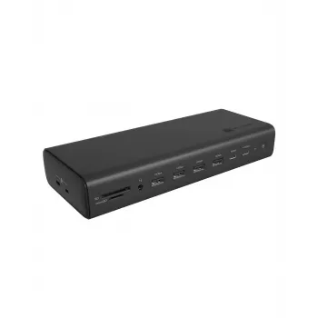 ICY BOX Dokkimisjaam 17-in-1, kuus videoväljundit, juhtmega, USB 3.2 Gen 2 (3.1 Gen 2) USB-C, 140 W, 3,5 mm, 10,100,1000,2500 Mbit/s, must