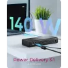 ICY BOX Dokkimisjaam 17-in-1, kuus videoväljundit, juhtmega, USB 3.2 Gen 2 (3.1 Gen 2) USB-C, 140 W, 3,5 mm, 10,100,1000,2500 Mbit/s, must