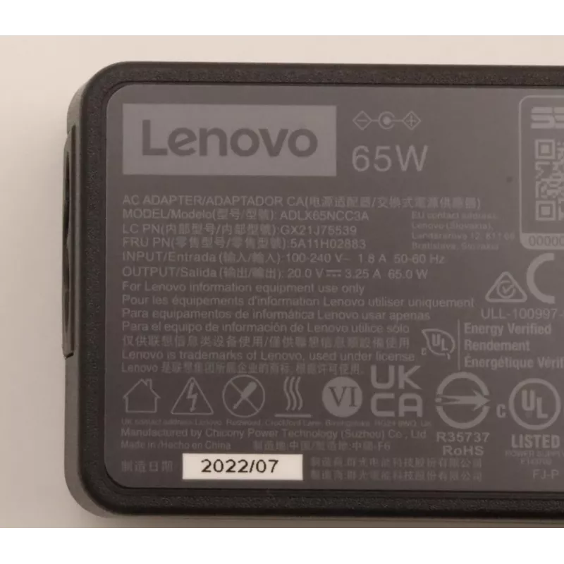 Lenovo 5A11H02883 toiteadapter/inverter Toiteallika tüüp: siseruumides 65 W Must