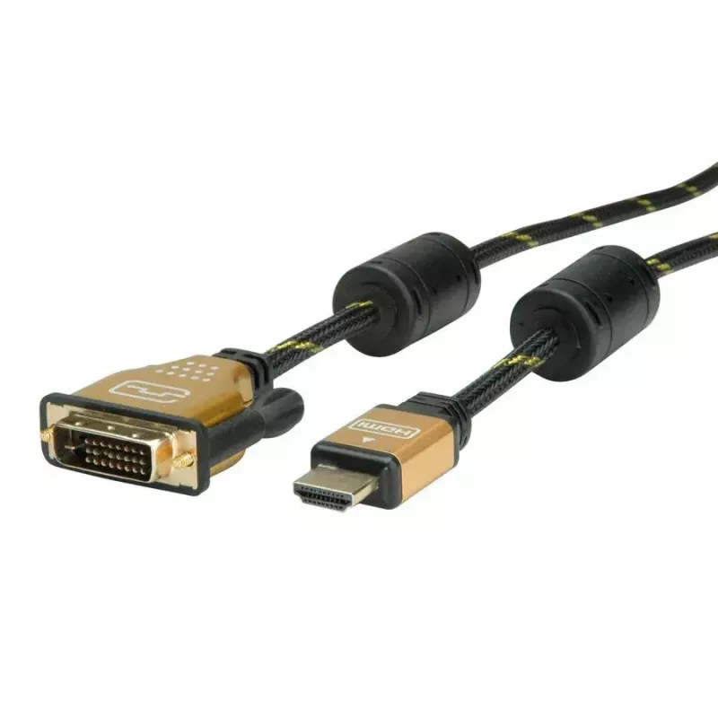 Videokaabli adapter ROLINE 11.04.5895 10 m HDMI DVI Must Kuldne