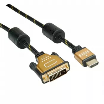 Videokaabli adapter ROLINE 11.04.5895 10 m HDMI DVI Must Kuldne