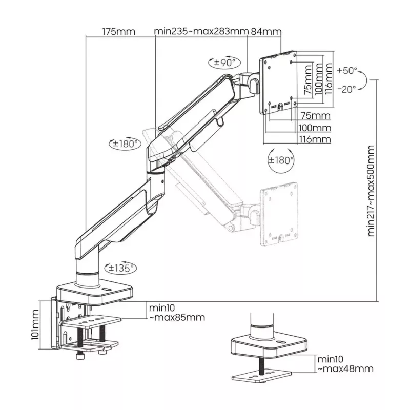 Monitorikinnitus ROLINE 17031108 124,5 cm 20 kg klamber Must Hall