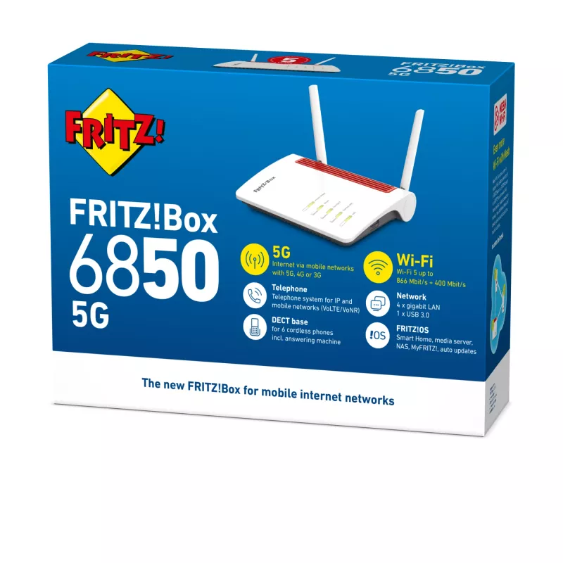 FRITZ!Box 6850 5G traadita ruuter Gigabit Ethernet kaheriba (2,4 GHz / 5 GHz) Valge